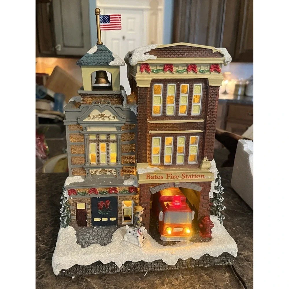 Carole Towne Bates Fire Station Christmas Village Piece Lights Up w/ Cord *Read*